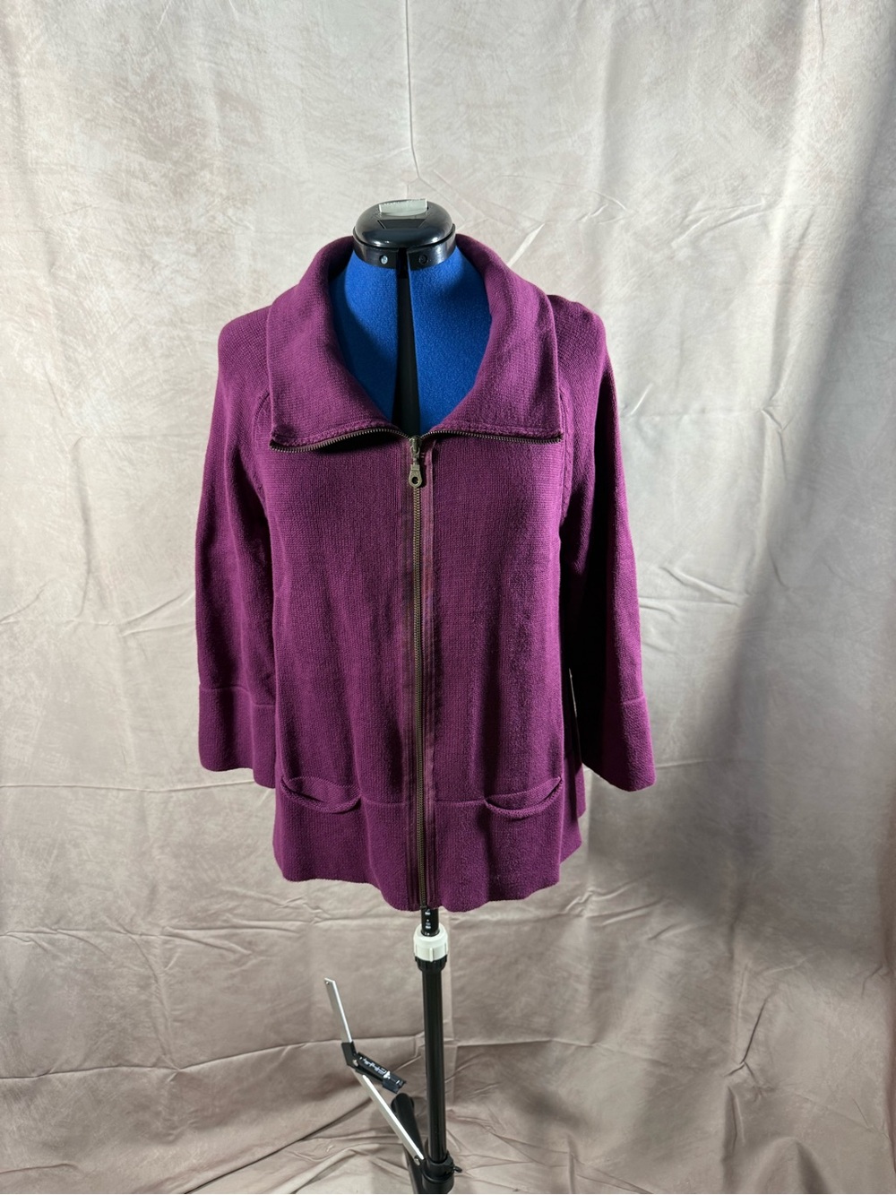 484-Christopher & Banks Purple Zip-Front Knit Jacket